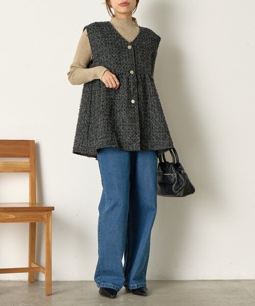 Jena espace merveilleux（ジェナ　エスパスメルヴェイユ）の「《さわゆい企画》【セレモニー/オケージョン】ツイードペプラムジレ（ベスト・レディース・ブラック/グレー・FREE）」の4枚目の写真