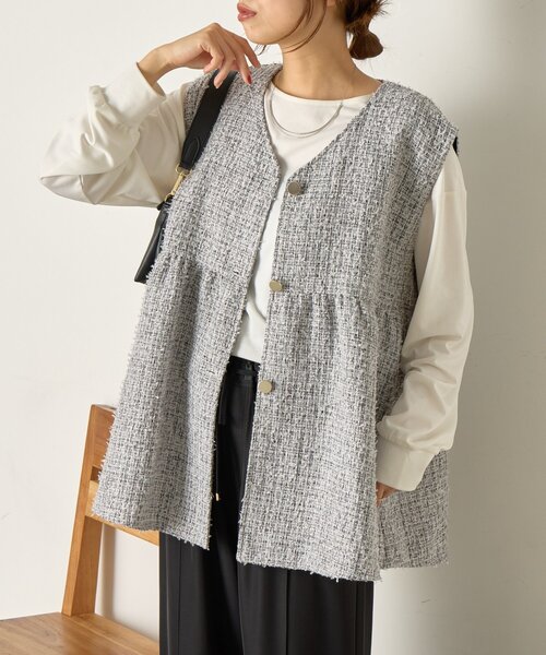Jena espace merveilleux（ジェナ　エスパスメルヴェイユ）の「《さわゆい企画》【セレモニー/オケージョン】ツイードペプラムジレ（ベスト・レディース・ブラック/グレー・FREE）」の21枚目の写真