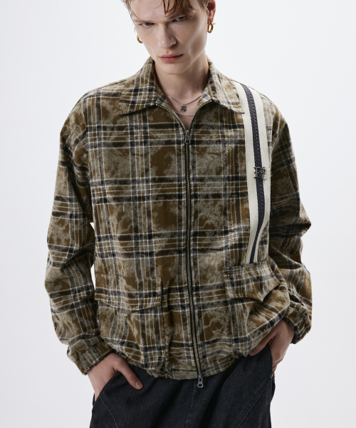 DYED CHECK ZIPUP JACKET - KHAKI
