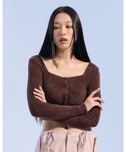 MOAA(モア)の「スクエアネッククロップカーディガン (ブラウン)(カーディガン/ボレロ・レディース・その他・SMALL/MEDIUM)」の1枚目の写真