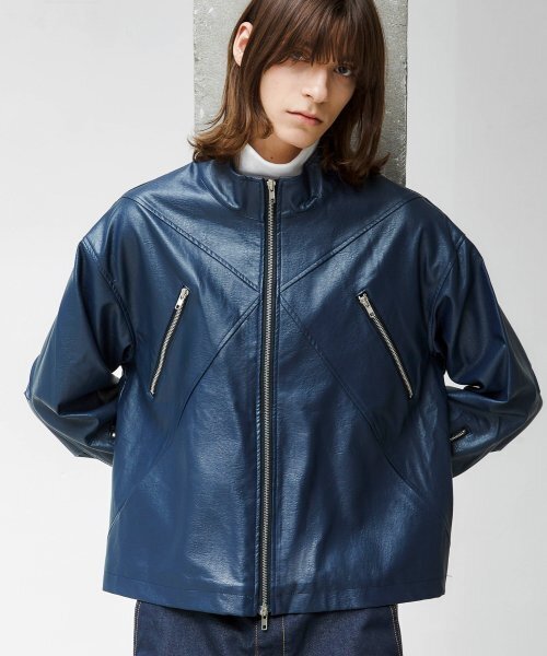 ダブルジッパーライダージャケット_ネイビー