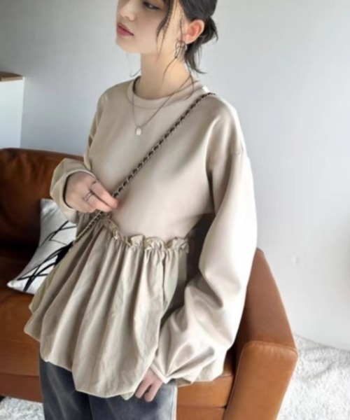 a lot of love(ア ロット オブ ラブ)の「ウエスト切り替え バルーントップス(その他トップス・レディース・ブラック/ブラウン/ベージュ・FREE)」の1枚目の写真
