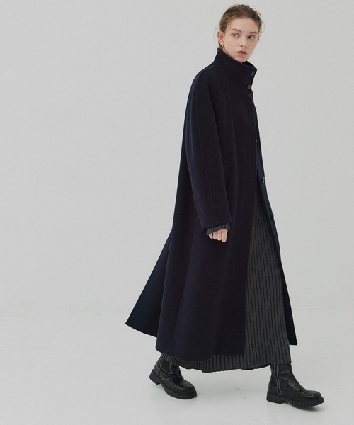 PUBLIC TOKYO（パブリックトウキョウ）の「【残りわずか】SUPER140スタンドカラーコート／ツイードスタンドコート（ステンカラーコート・レディース・ブラウン/ベージュ/ネイビー・1/2）」の3枚目の写真