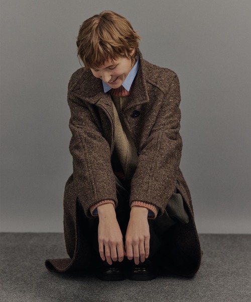 PUBLIC TOKYO（パブリックトウキョウ）の「【残りわずか】SUPER140スタンドカラーコート／ツイードスタンドコート（ステンカラーコート・レディース・ブラウン/ベージュ/ネイビー・1/2）」の6枚目の写真