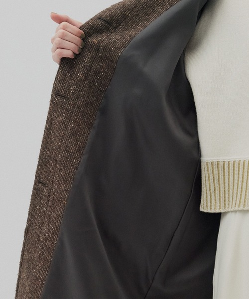 PUBLIC TOKYO（パブリックトウキョウ）の「【残りわずか】SUPER140スタンドカラーコート／ツイードスタンドコート（ステンカラーコート・レディース・ブラウン/ベージュ/ネイビー・1/2）」の16枚目の写真