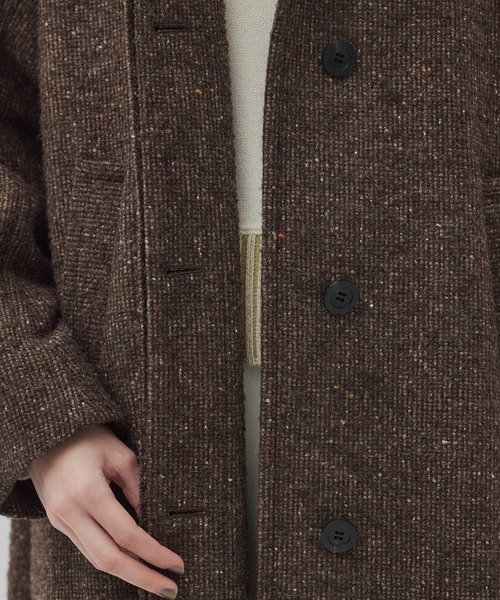 PUBLIC TOKYO（パブリックトウキョウ）の「【残りわずか】SUPER140スタンドカラーコート／ツイードスタンドコート（ステンカラーコート・レディース・ブラウン/ベージュ/ネイビー・1/2）」の13枚目の写真