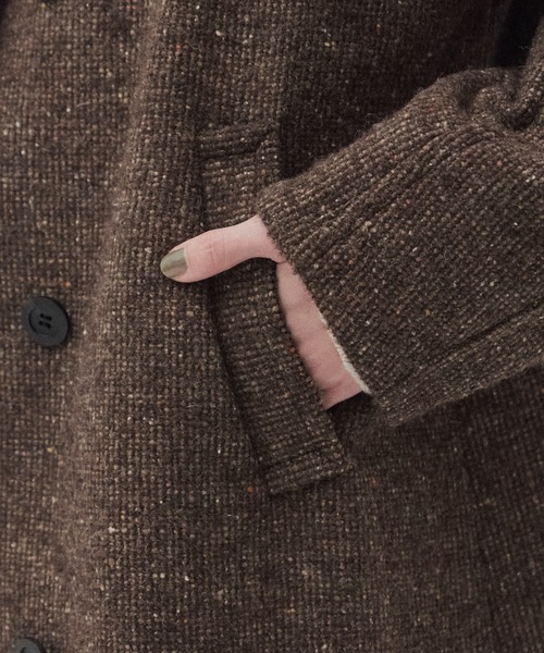 PUBLIC TOKYO（パブリックトウキョウ）の「【残りわずか】SUPER140スタンドカラーコート／ツイードスタンドコート（ステンカラーコート・レディース・ブラウン/ベージュ/ネイビー・1/2）」の14枚目の写真