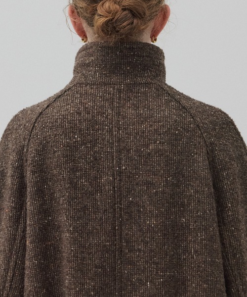 PUBLIC TOKYO（パブリックトウキョウ）の「【残りわずか】SUPER140スタンドカラーコート／ツイードスタンドコート（ステンカラーコート・レディース・ブラウン/ベージュ/ネイビー・1/2）」の12枚目の写真