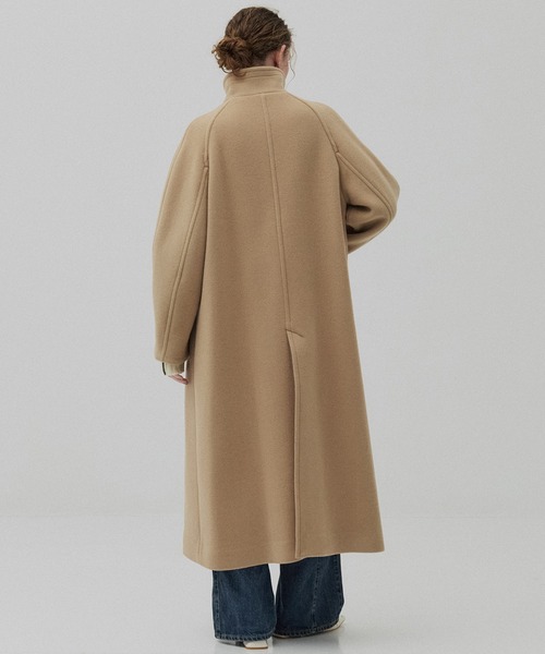 SUPER140スタンドカラーコート／ツイードスタンドコート（ステンカラー
