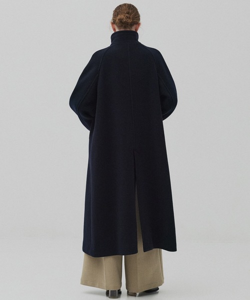SUPER140スタンドカラーコート／ツイードスタンドコート（ステンカラー