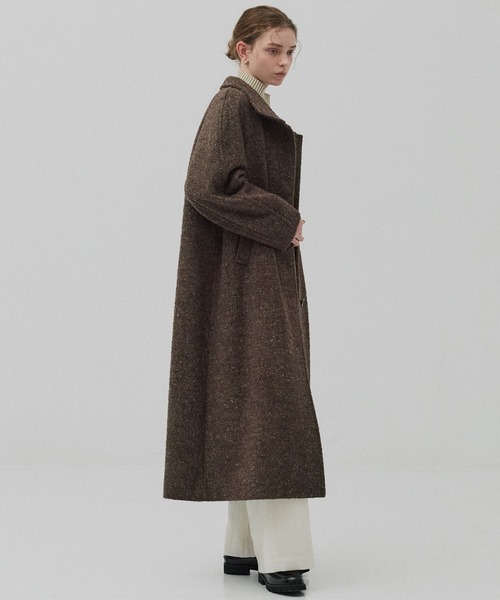 PUBLIC TOKYO（パブリックトウキョウ）の「【残りわずか】SUPER140スタンドカラーコート／ツイードスタンドコート（ステンカラーコート・レディース・ブラウン/ベージュ/ネイビー・1/2）」の10枚目の写真