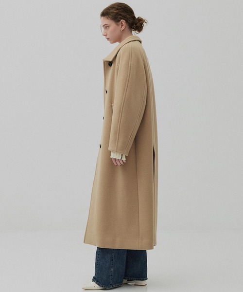 SUPER140スタンドカラーコート／ツイードスタンドコート（ステンカラー