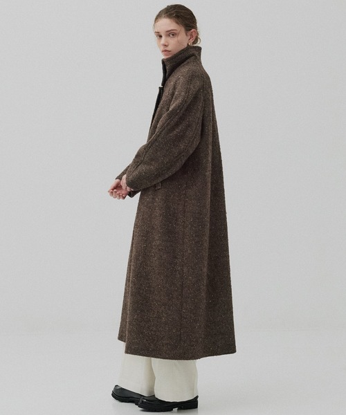 PUBLIC TOKYO（パブリックトウキョウ）の「【残りわずか】SUPER140スタンドカラーコート／ツイードスタンドコート（ステンカラーコート・レディース・ブラウン/ベージュ/ネイビー・1/2）」の18枚目の写真