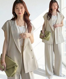 classicalelf（クラシカルエルフ）の「【2点セット】さらっと素材で上品に決まる。ダブルテーラードジレ×タックパンツセットアップ（スーツセット）」