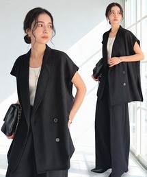 classicalelf（クラシカルエルフ）の「【2点セット】さらっと素材で上品に決まる。ダブルテーラードジレ×タックパンツセットアップ（セットアップ）」