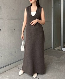 ミックスメランジノースリーブニットワンピース