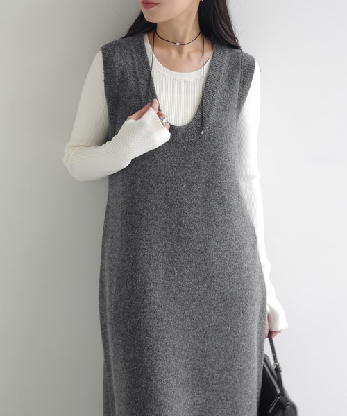 セール】ミックスメランジノースリーブニットワンピース（ワンピース