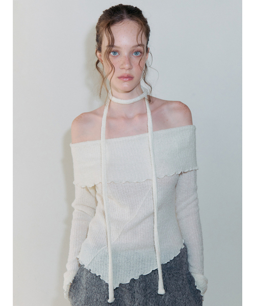 ETMON(エトモン)の「Tie Off Shoulder T-Shirt, Ivory(Tシャツ/カットソー・レディース・その他・F)」の1枚目の写真