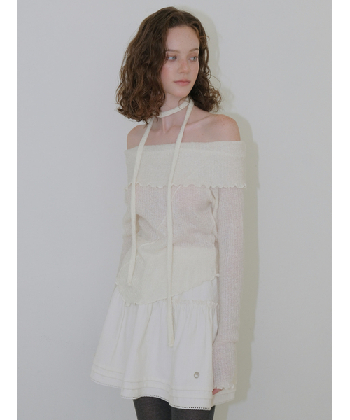 ETMON(エトモン)の「Tie Off Shoulder T-Shirt, Ivory(Tシャツ/カットソー・レディース・その他・F)」の3枚目の写真
