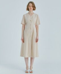 ボタンポイントロングワンピース - ベージュ