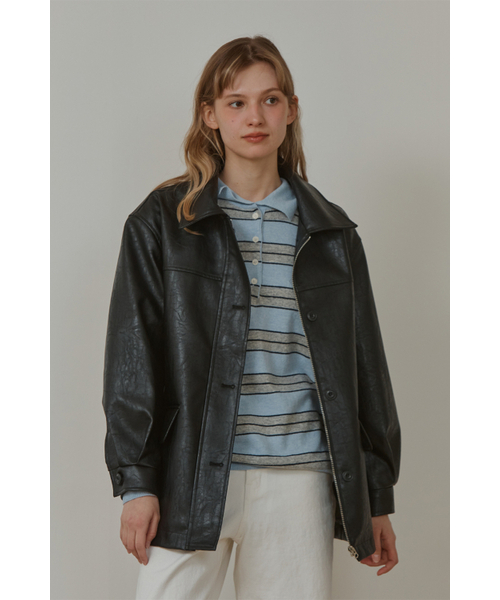 ANOETIC(アノエティック)の「BUTTON CLASSIC LEATHER JACKET_BLACK(ライダースジャケット・レディース・ブラック・FREE)」の2枚目の写真