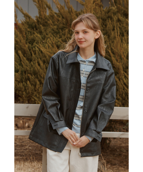 ANOETIC(アノエティック)の「BUTTON CLASSIC LEATHER JACKET_BLACK(ライダースジャケット・レディース・ブラック・FREE)」の3枚目の写真