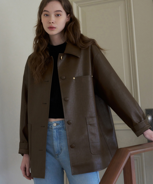 DRAWFIT WOMEN（ドローフィットウーマン）の「ボタンレザーハーフジャケット[BROWN]（ライダースジャケット・レディース・その他・SMALL/MEDIUM）」の2枚目の写真