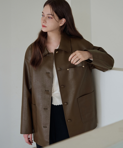 DRAWFIT WOMEN（ドローフィットウーマン）の「ボタンレザーハーフジャケット[BROWN]（ライダースジャケット・レディース・その他・SMALL/MEDIUM）」の3枚目の写真