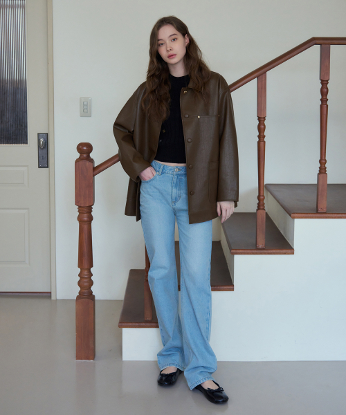 DRAWFIT WOMEN（ドローフィットウーマン）の「ボタンレザーハーフジャケット[BROWN]（ライダースジャケット・レディース・その他・SMALL/MEDIUM）」の4枚目の写真