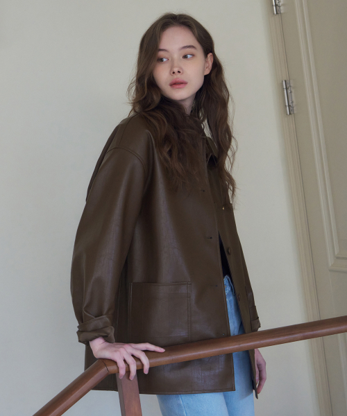 DRAWFIT WOMEN（ドローフィットウーマン）の「ボタンレザーハーフジャケット[BROWN]（ライダースジャケット・レディース・その他・SMALL/MEDIUM）」の5枚目の写真