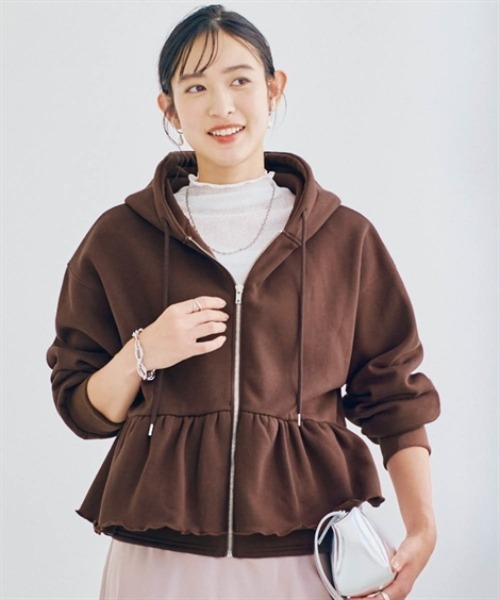 nissen(ニッセン)の「裏起毛スウェットペプラムジップアップパーカー(パーカー・レディース・杢グレー/ブラック/ダークブラウン・L/LL/S/M)」の3枚目の写真