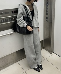 裏起毛スウェットペプラムジップアップパーカー