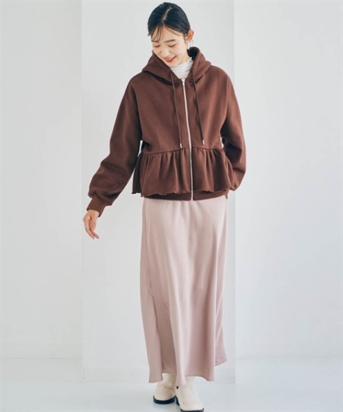 nissen(ニッセン)の「裏起毛スウェットペプラムジップアップパーカー(パーカー・レディース・杢グレー/ブラック/ダークブラウン・L/LL/S/M)」の12枚目の写真