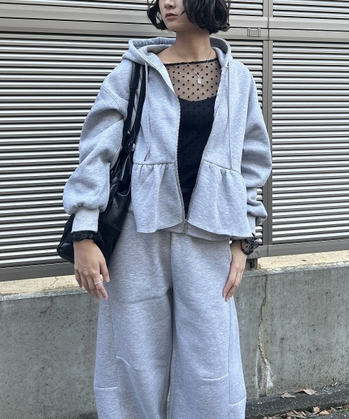 nissen(ニッセン)の「裏起毛スウェットペプラムジップアップパーカー(パーカー・レディース・杢グレー/ブラック/ダークブラウン・L/LL/S/M)」の5枚目の写真