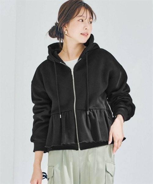 nissen(ニッセン)の「裏起毛スウェットペプラムジップアップパーカー(パーカー・レディース・杢グレー/ブラック/ダークブラウン・L/LL/S/M)」の10枚目の写真