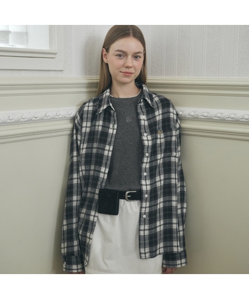 NONLOCAL(ノンローカル)の「Oversize Napping Checked Shirt - Navy(シャツ/ブラウス・レディース・ネイビー・FREE)」の1枚目の写真