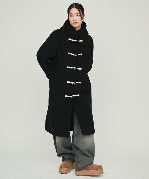 NUJOH(ヌゾ)の「Monotone Double Fabric Hood Duffle Coat / モノトーン二重織フードダッフルコート(ダッフルコート・レディース・グレー/ブラック・FREE)」の14枚目の写真