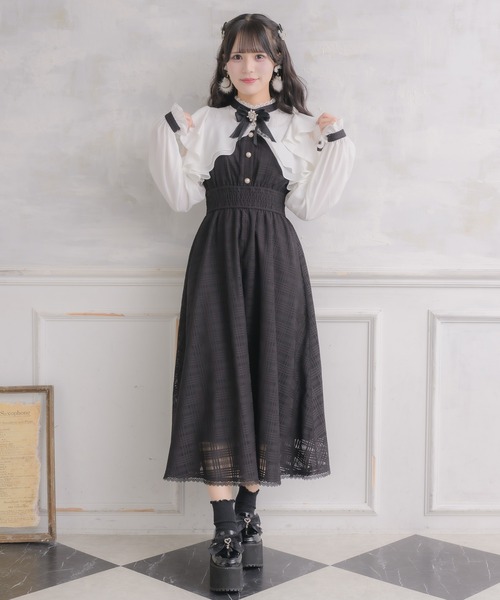 ROJITA シアーチェックラッフルワンピース M(ロング) シアーチェック