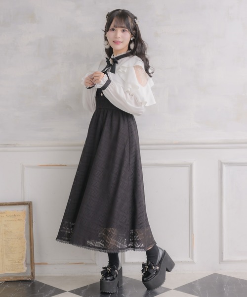 ROJITA シアーチェックラッフルワンピース M(ロング) セール】シアーチェックラッフルワンピース（ワンピース）｜ROJITA