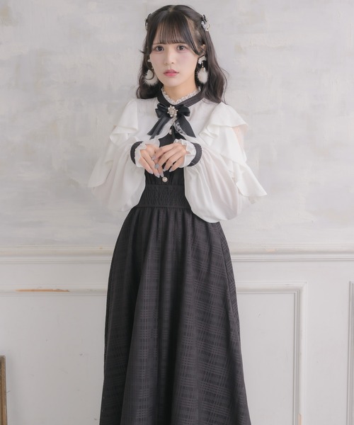 ROJITA シアーチェックラッフルワンピース M(ロング) ROJITA（ロジータ） ワンピース シアーチェックラッフルワンピース