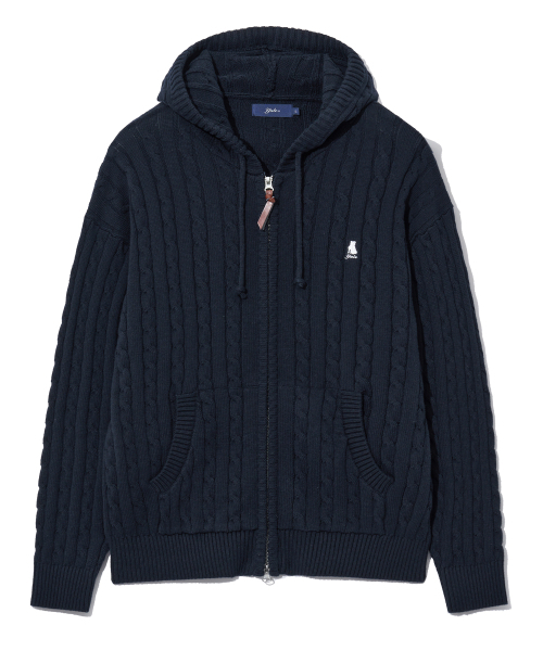 YALE（イェール）の「ケーブルニットフードジップアップ_ネイビー（ニット/セーター・レディース・その他・SMALL/MEDIUM/LARGE/X-LARGE）」の2枚目の写真