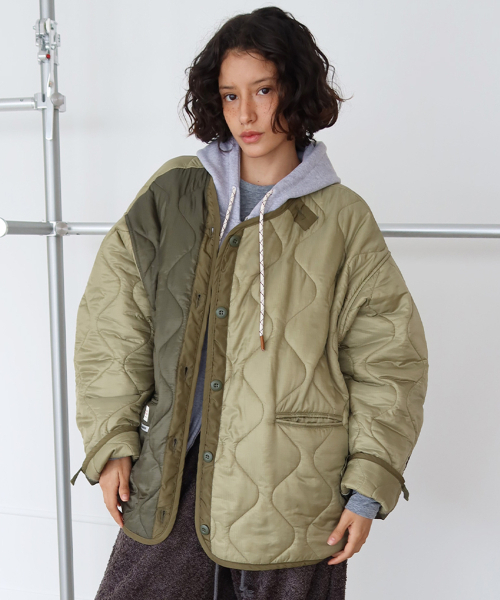 Quilted padded jacket_Moss green