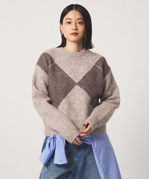 A DAY IN THE LIFE UNITED ARROWS(アデイインザライフユナイテッドアローズ)の「ビッグアーガイル ニット <A DAY IN THE LIFE>(ニット/セーター・レディース・ベージュ/ブラック/グレー系・FREE)」の3枚目の写真