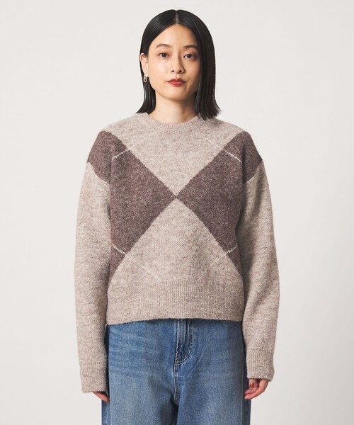 A DAY IN THE LIFE UNITED ARROWS(アデイインザライフユナイテッドアローズ)の「ビッグアーガイル ニット <A DAY IN THE LIFE>(ニット/セーター・レディース・ベージュ/ブラック/グレー系・FREE)」の6枚目の写真