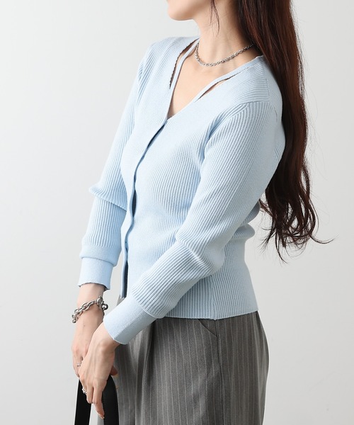 COLONY 2139（コロニートゥーワンスリーナイン）の「スリットVネックニットカーディガン（カーディガン/ボレロ・レディース・サックスブルー/ブラック/ピンク/グレー・FREE）」の19枚目の写真