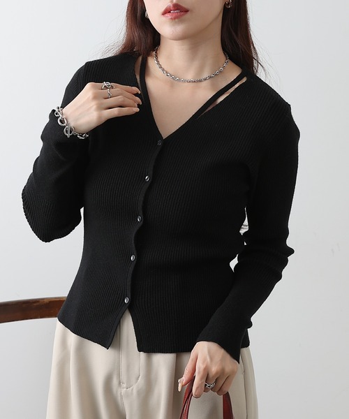 COLONY 2139（コロニートゥーワンスリーナイン）の「スリットVネックニットカーディガン（カーディガン/ボレロ・レディース・サックスブルー/ブラック/ピンク/グレー・FREE）」の14枚目の写真