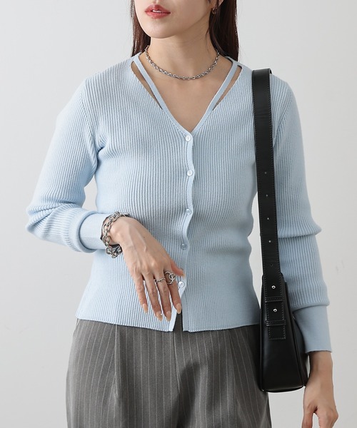 COLONY 2139（コロニートゥーワンスリーナイン）の「スリットVネックニットカーディガン（カーディガン/ボレロ・レディース・サックスブルー/ブラック/ピンク/グレー・FREE）」の16枚目の写真