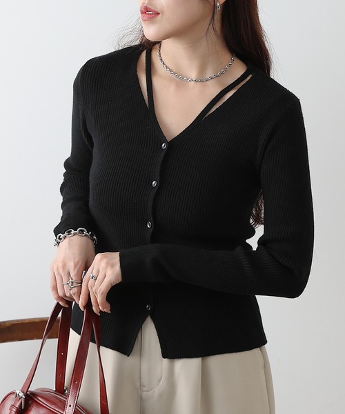 COLONY 2139（コロニートゥーワンスリーナイン）の「スリットVネックニットカーディガン（カーディガン/ボレロ・レディース・サックスブルー/ブラック/ピンク/グレー・FREE）」の13枚目の写真