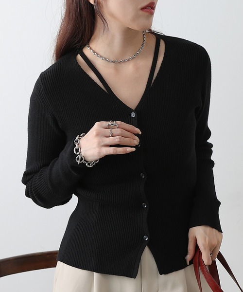 COLONY 2139（コロニートゥーワンスリーナイン）の「スリットVネックニットカーディガン（カーディガン/ボレロ・レディース・サックスブルー/ブラック/ピンク/グレー・FREE）」の12枚目の写真