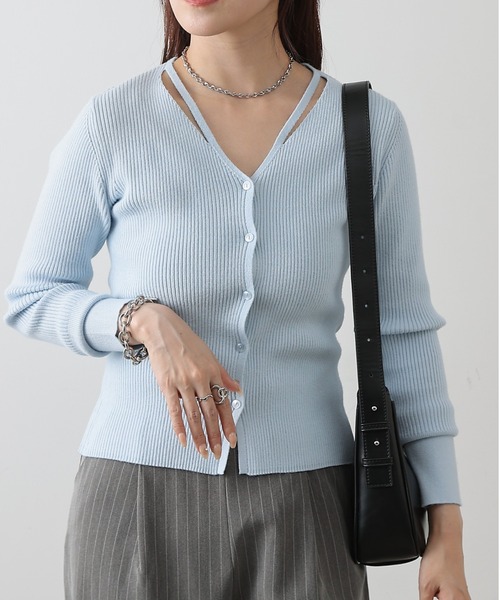 COLONY 2139（コロニートゥーワンスリーナイン）の「スリットVネックニットカーディガン（カーディガン/ボレロ・レディース・サックスブルー/ブラック/ピンク/グレー・FREE）」の8枚目の写真